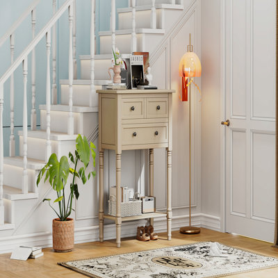 Console étroite, 3 tiroirs, tablette inférieure pour le salon - beige