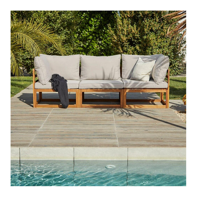 Rimasha 3 Seater Wooden Garden Sofa Set, Beige