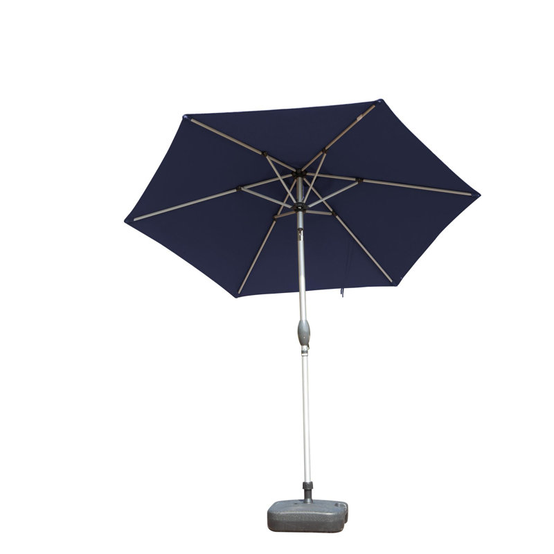 7.5 Feet UV Protected Waterproof Terrace Umbrella with Push Button Tilt and Crank, Navy Blue