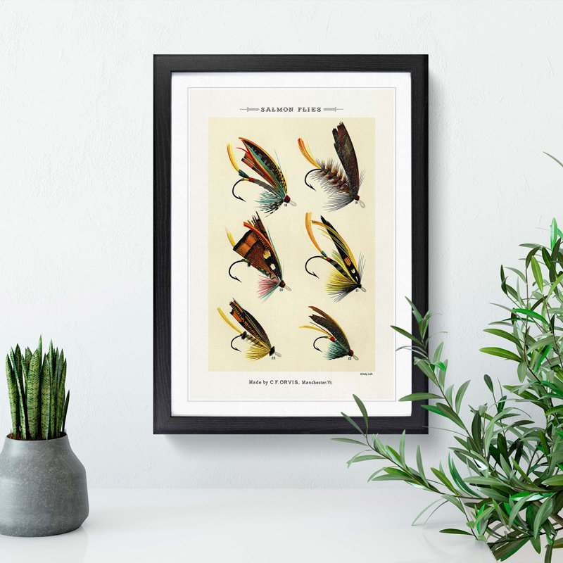 Salmon Fishing Flies Version 2 by Mary Orvis Marbury - Picture Frame Painting Print, 60cm H x 40cm W x 2cm D, Black