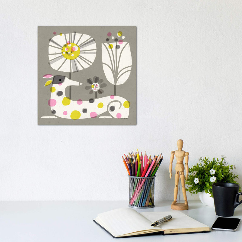 «Dog Dots» par Terry Runyan - impression, Pas de tapis, H 12 po x l 12 po x P 1,5 po, Toile avec cadre noir