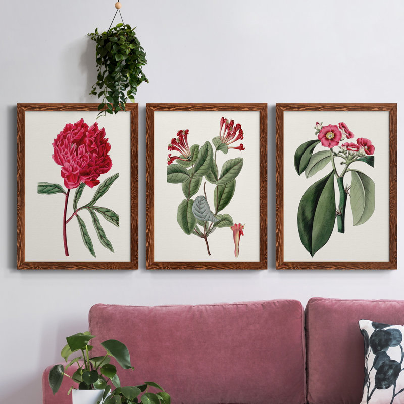 Ensemble de 3 peintures sur toile Roseat Blooms IV, H 31,5 po x l 47 po x P 1,5 po, Érable