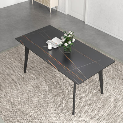 Menifee Nedek 62.99'' Modern Rectangular Of Sintered Stone Dining Table With 4 Metal Legs
