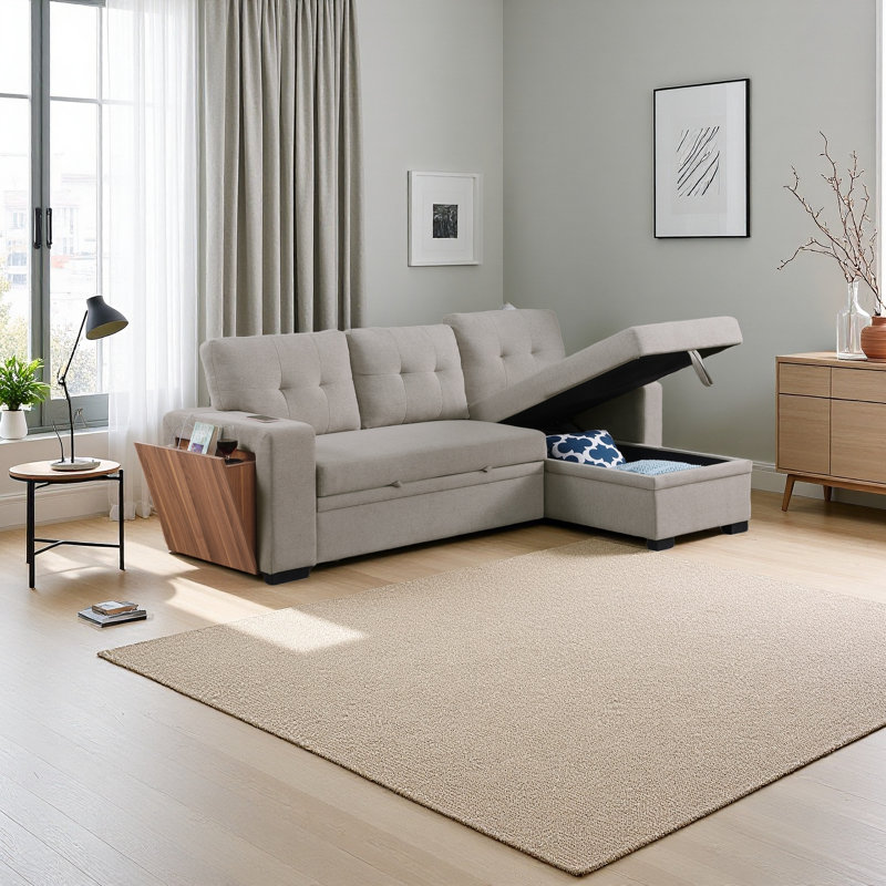 Canapé modulaire 3 pièces rembourré, Lin gris pâle