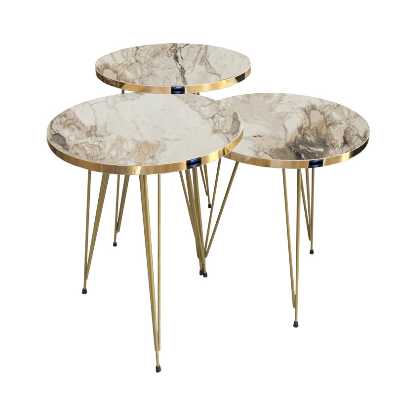 Ginsburg 3 Legs End Table Set, Brown/White