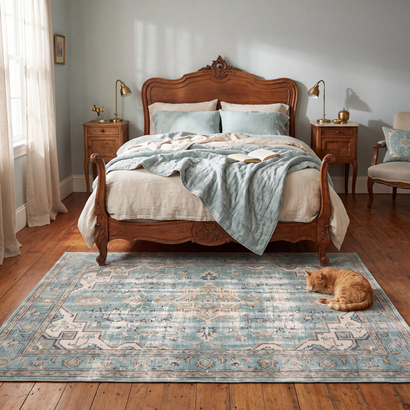 Tapis Cassitérite de style vintage, bleu marine, ivoire, or et beige, antidérapant, à poils courts, pour intérieur et extérieur, adapté aux animaux, idéal pour salon, chambre, salle à manger, entrée, couloir, bureau, lavable