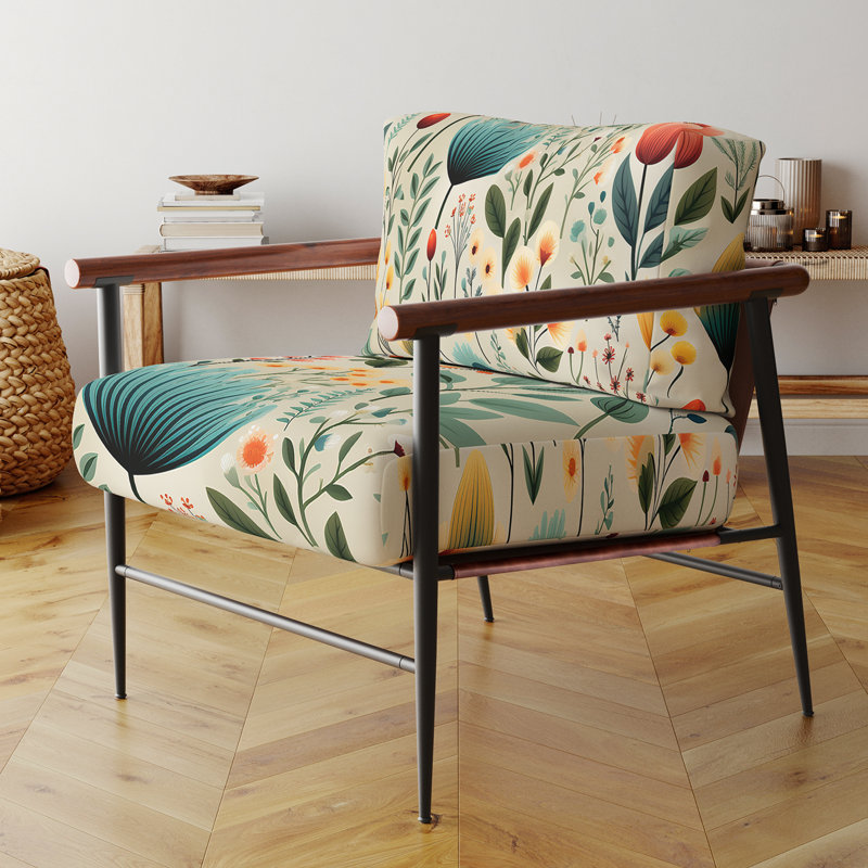 Gardens - Fauteuil rembourré à motif floral, Noir