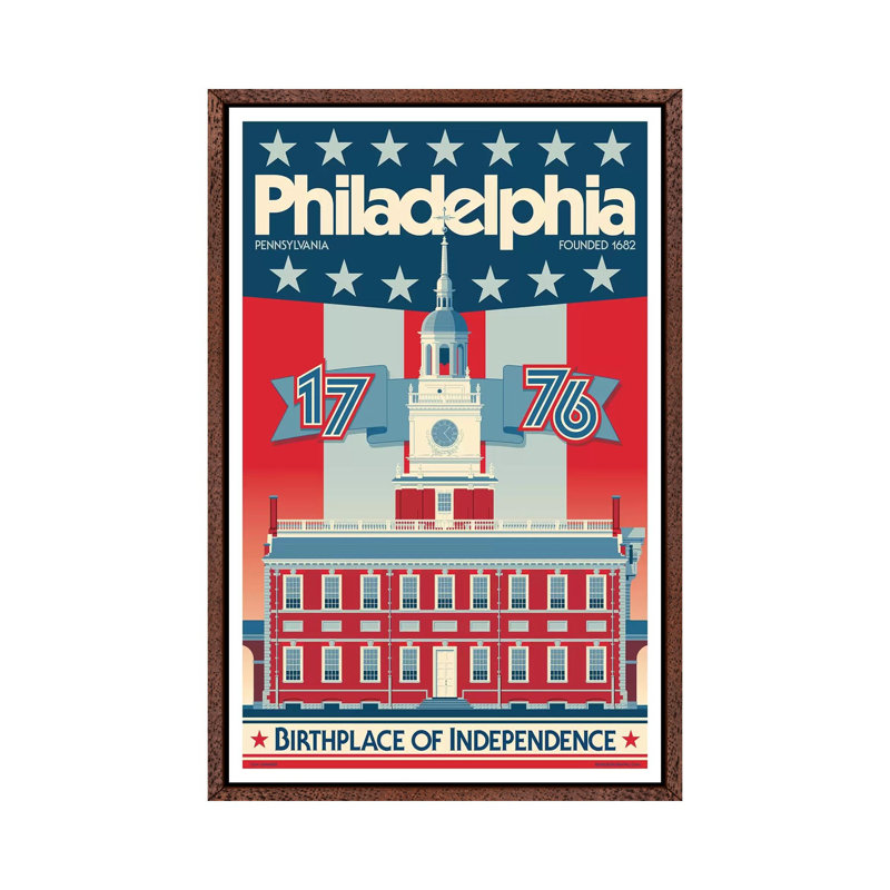 Philadelphia Independence Hall Travel 1 Piece Wall Art on Canvas, 101.6cm H x 66.04cm W x 3.81cm D, Classic Brown Wood Framed