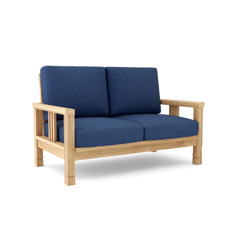 SouthBay Teak Wood Loveseat with Red Cushions
