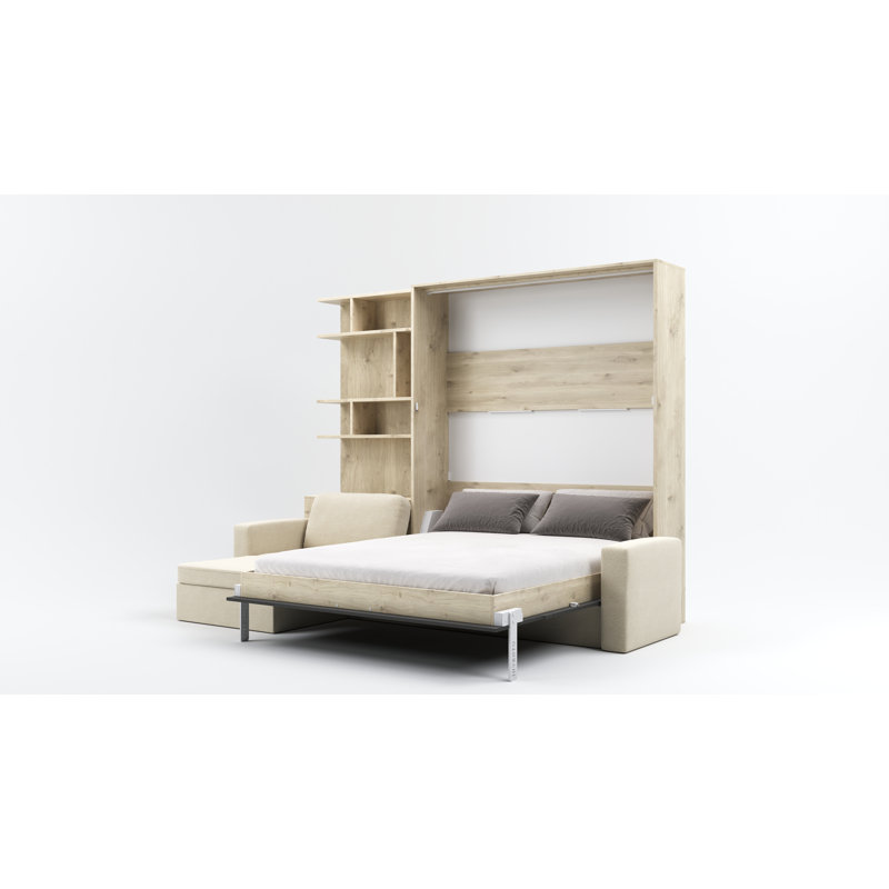 Neidelin Upholstered Murphy Bed, Beige/Grey/Cream