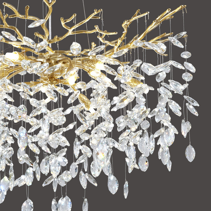Abe 14-Light 39" Dimmable Tree Branch Crystal Chandelier Round Pendant Lights for Dining Room, Gold