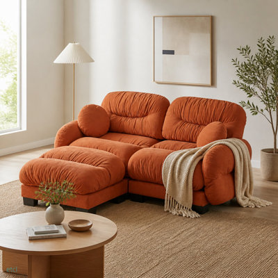 Canapé modulaire en L 2 places avec repose-pieds et 2 coussins décoratifs Chenille