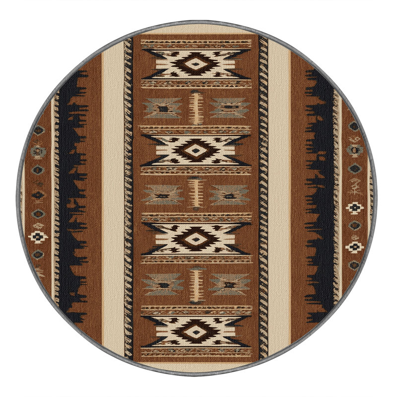  Washable Lasso and Rope Southwestern Area Rug, Round 7'