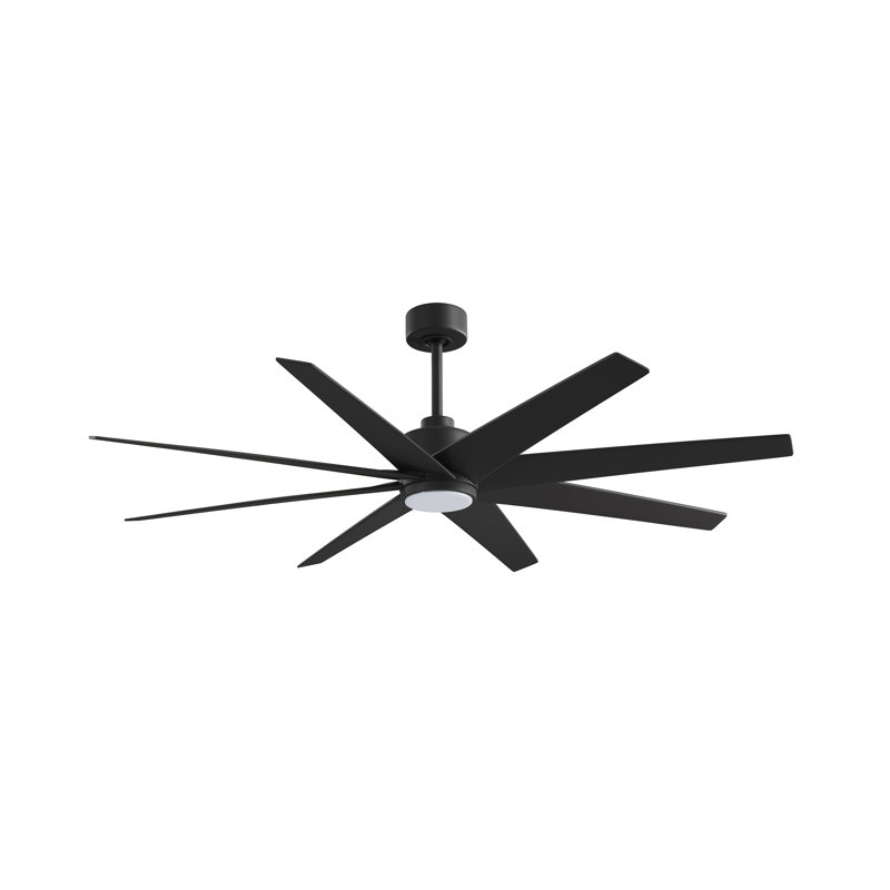 Ariella - Eight Blade Ceiling Fan - Integrated LED - Matte Black Finish - Matte White Blades, Matte Black, Matte Black