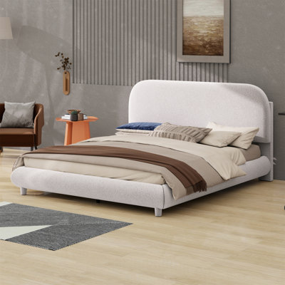 Upholstered Platform Bed With Stylish Curve-Shaped Design