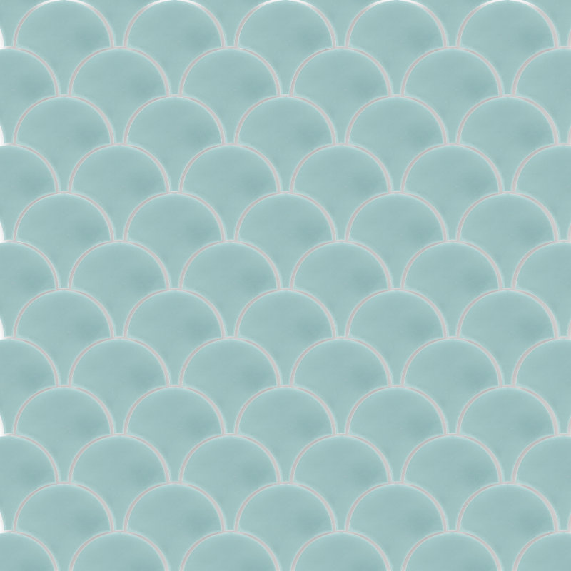 Solid Fishscale 8" x 8" Cement Wall & Floor Tile, Velvet Sky