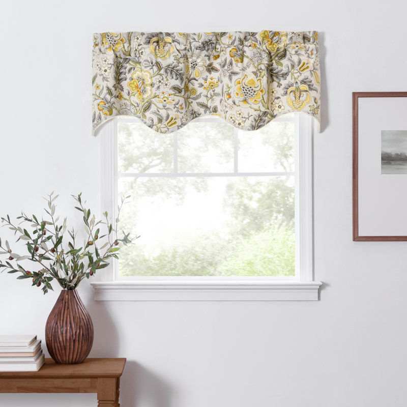 Regency Cotton Floral Scalloped Window Valance, Gray