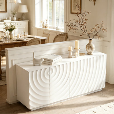 59" Modern Sideboard Cabinet With 4 Doors, 3D Wave Texture, Freestanding Storage For Dining & Living Room