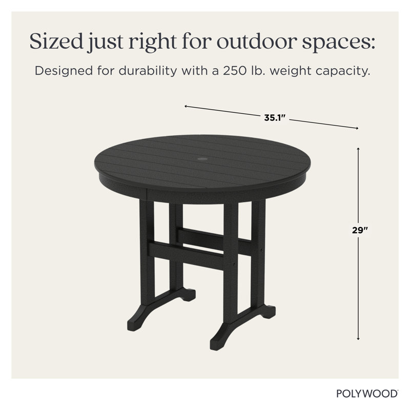 POLYWOOD Round Farmhouse Dining Table, 36", Slate Gray