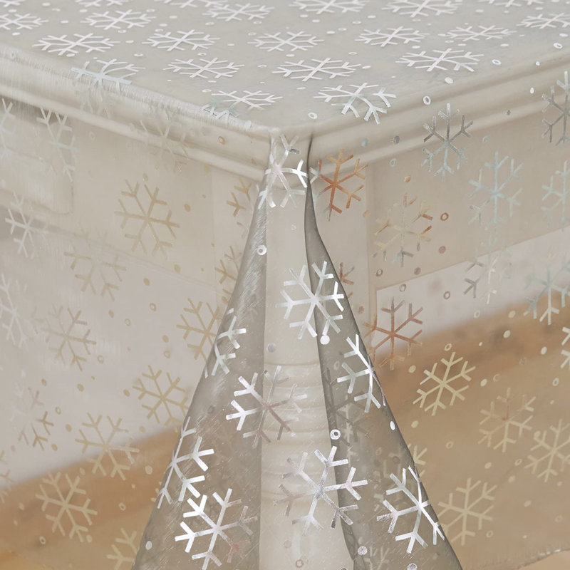 Organza Sheer Rectangular Snowflake Tablecloth, Beige