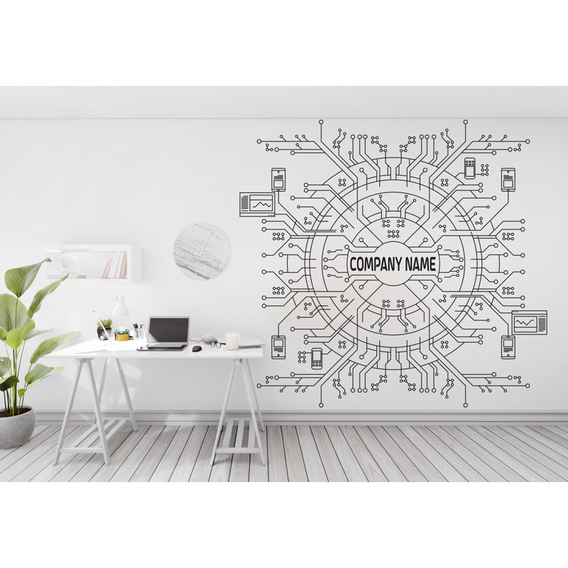 Autocollant de circuit imprimé, technologie vinyle, art mural, nom de la société, décoration de bureau, autocollant mural entreprise, bureau d'art mural