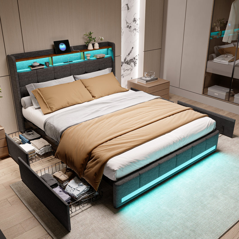 Storage Bed, European Double (140 x 200 cm), Grey