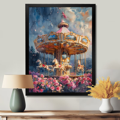 Carrousel de cheval de conte de fées rose et bleu
