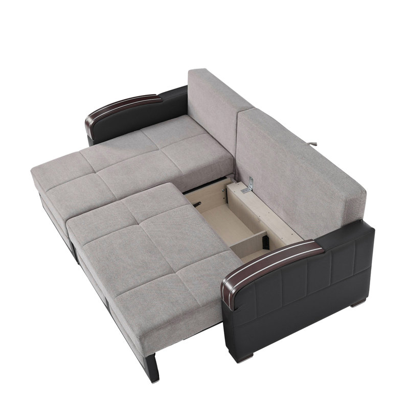 Primenest Urbanedge Upholstered Convertible Sectional With Storage, Silver Chenille 1