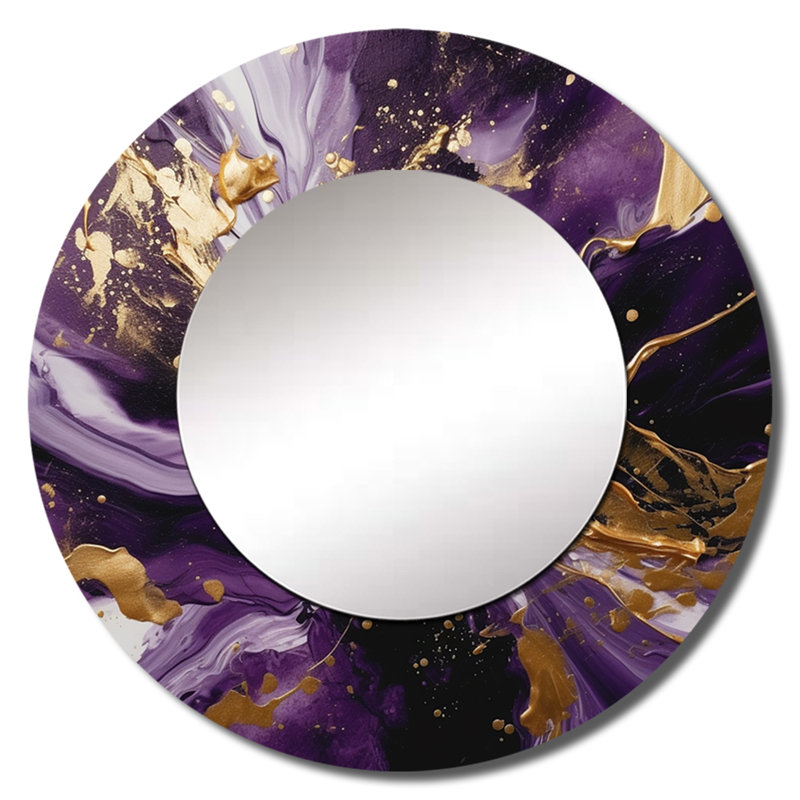 Selorm mauve et or liquide Magic III - abstrait miroir mural unique, mauve grand miroir rond, art imprimé en métal