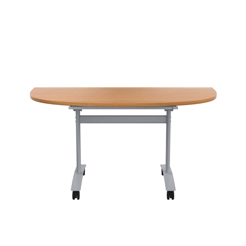 Buariki Half-circle 2 Person Flip Top 140cm L Modular Training Table with Casters, Oak