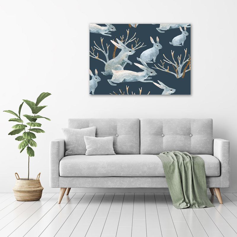 Rabbits In The Winter - No Frame Print on Glass
