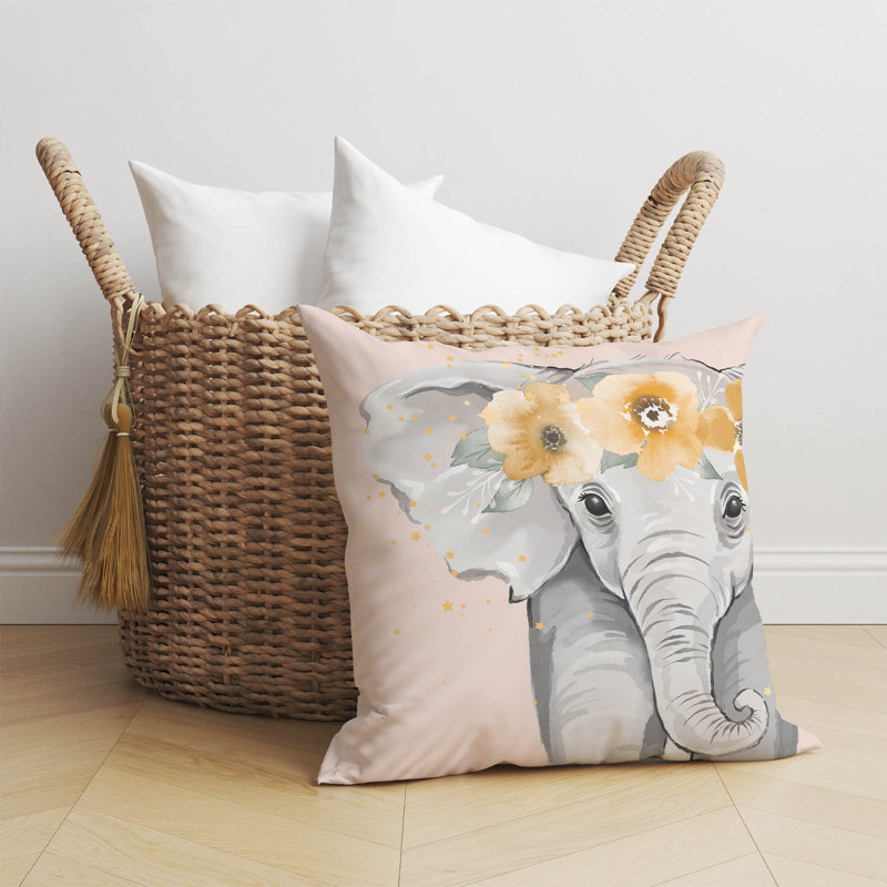 Elephant Pink Throw Pillow, 16"H x 16"W