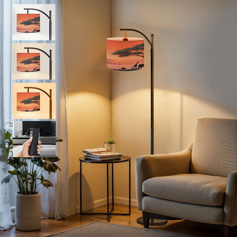  Lampe sur pied à arc Arc Nature d'Afrique paysage de savane haute Lampe sur pied moderne DEL Abat-jour réglable en lin 3 températures de couleur