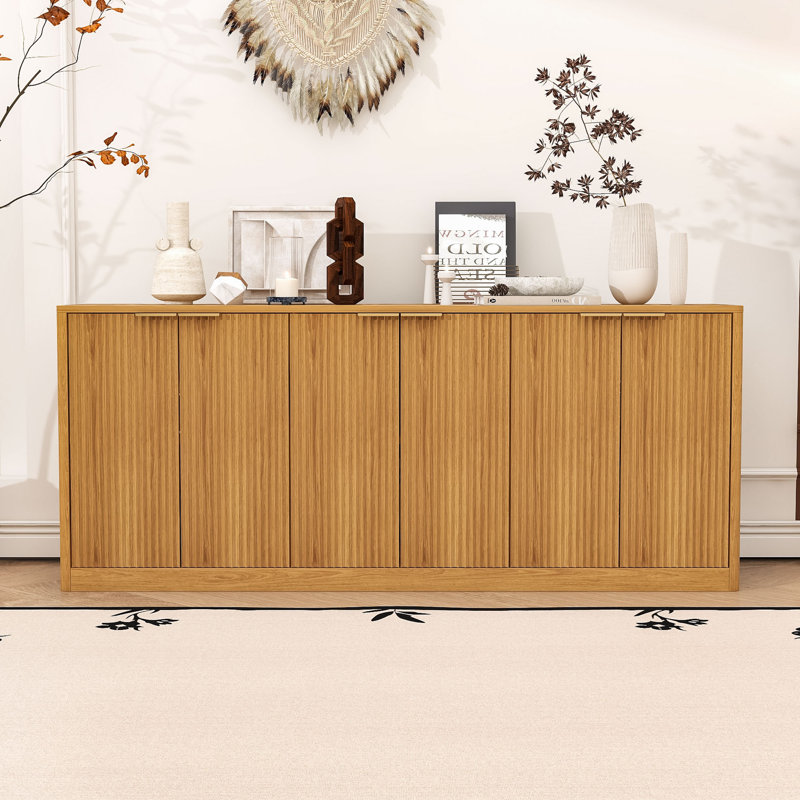 Modern Wave Design 6-Door Sideboard Buffet Cabinet with Spacious Storage, Natural