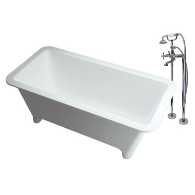 Milan 69 " L x 29.5 " W Freestanding and Mounting / Installation Required Soaking Stone Bathtub with Faucet