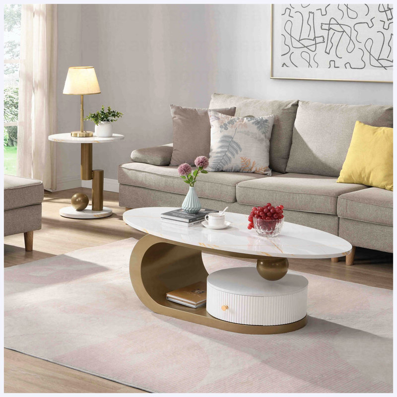 Ensemble de 2 tables de bout Modern Modern, Doré, Blanc, Marbre