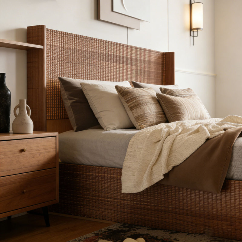 Base de lit plateforme en bois, Grand lit, Natural Wood