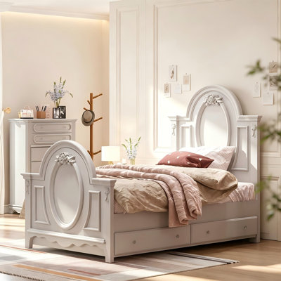 Full Size European‑Style Carved Bed Frame