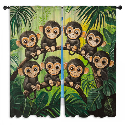 Monkeys Window Curtains  Animals Sheer & Room Darkening - 2 Panels