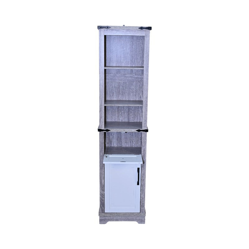 Grande tour en lin, salle de bain, salon, gris + blanc, étroit, armoire de rangement, 3 tablettes réglables, tiroir, salle de bain en bois composite blanc