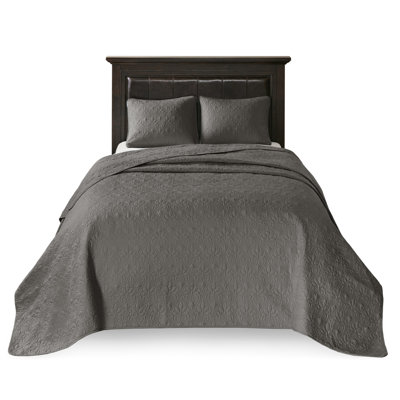 Dark Grey King Bedspread Reversible - Stitch Quilting For Depth Comfortable Pre-Washed Cotton Fill Oversized To Cover High Mattress Well Includes & 2 Shams Washable Size In With Appealing Pattern
