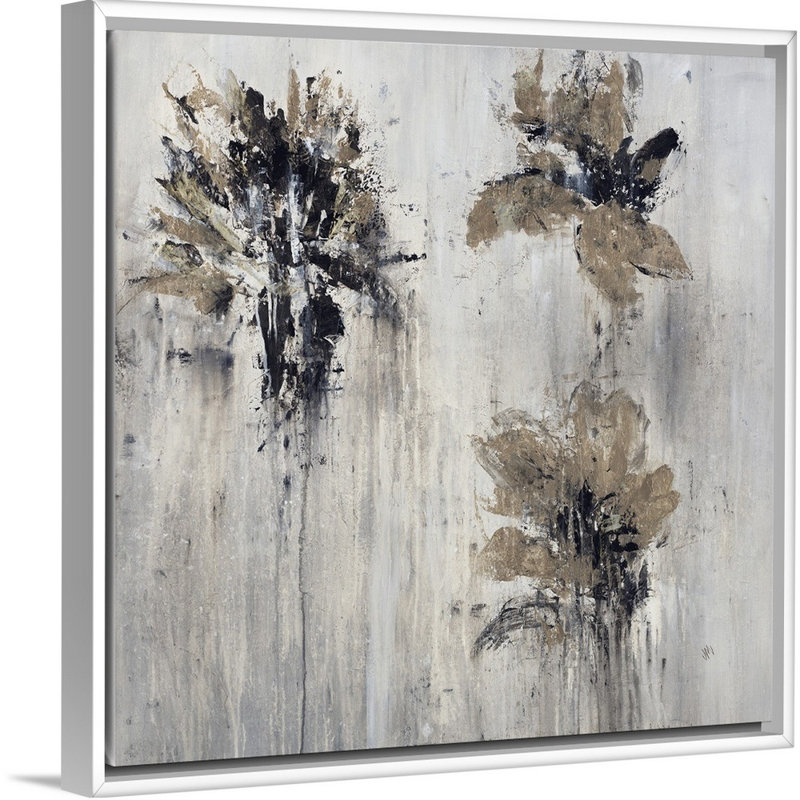 « pétale en métal », peinture sur toile, H 21,7 po x l 21,7 po x p 1,75 po, Cadre flottant blanc