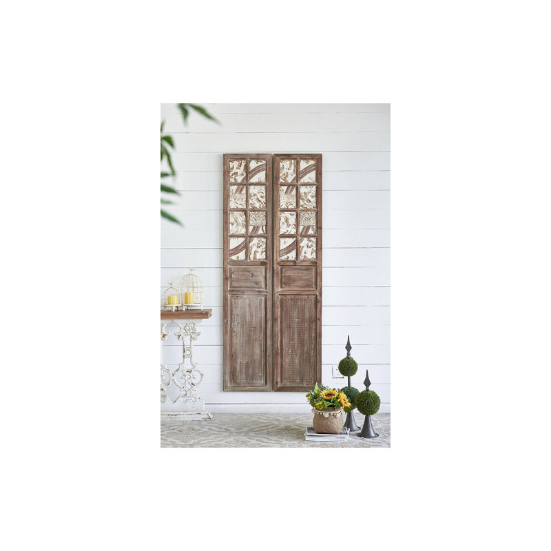 15" x 73.2" Vertical Wooden Decorative Panel, Floral Leaf Wall Sculpture