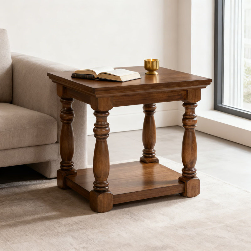 Table de bout Sturlayne Classic avec tablette ouverte, table d'appoint rectangulaire avec pieds détaillés et tablette de rangement inférieure pour le salon