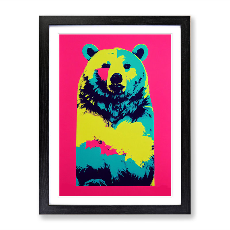 Neon Bear - Framed Print, Black, 64cm H x 46cm W x 2cm D