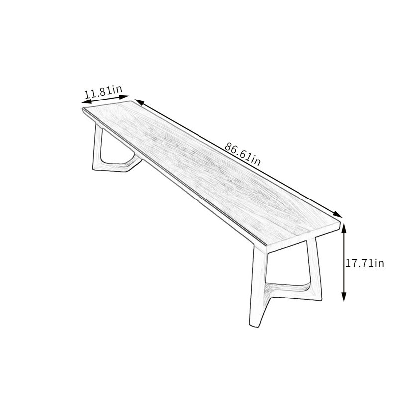 Banc en bois massif Kaile, H 17,71 po x l 86,61 po x P 11,81 po