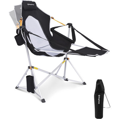 Hammock Chair With Footrest – Heavy Duty Swinging Rocking Camping Chairs For Adults Up To 400Lbs, Folding Portable Oversized Rocker With Cup Holder & Pillow For Outdoor Beach Lawn RV Sports