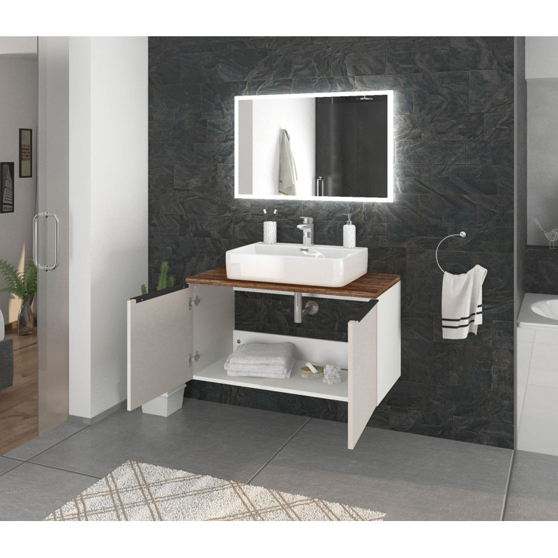 Bathroom Vanity with Basin, Alpine white/Light gray/Vintage navy