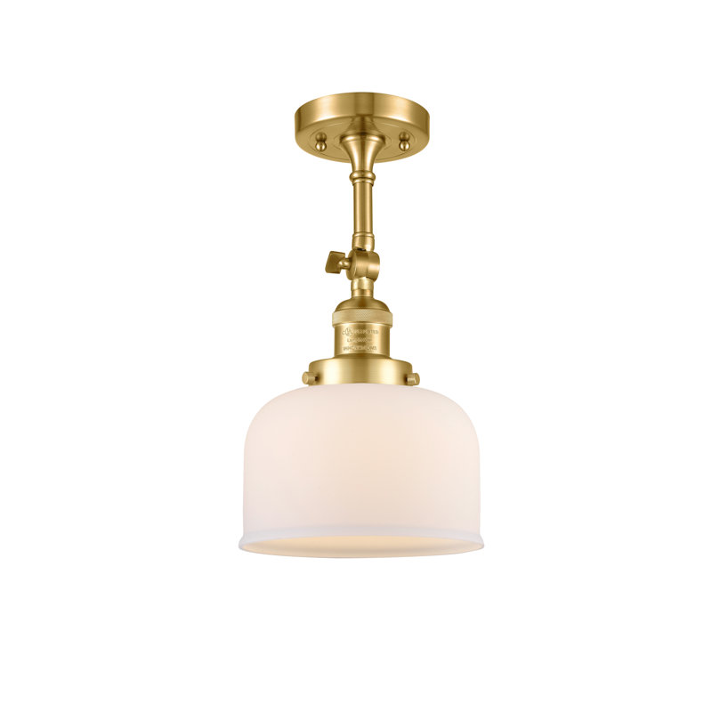Handley Glass Semi Flush Mount, 3.5 Watt Vintage LED Bulb, Matte White, Satin Gold