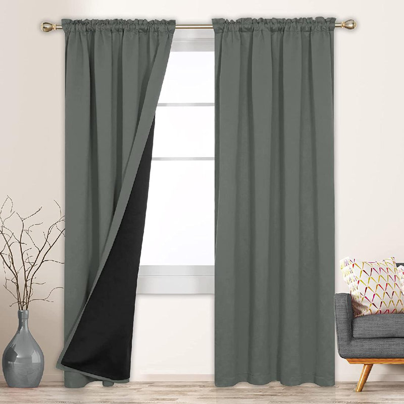 Paire de rideaux 100% occultant avec passe-tringle Deconovo, L 52 po x L 72 po, Gris foncé